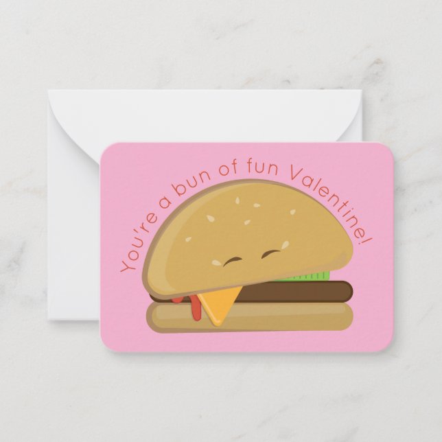 Cheeseburger Mini Kid's Valentine's Day Card Pink (Front)