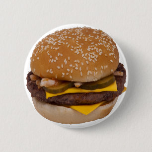 Cheeseburger On Sesame Seed Bun 6 Cm Round Badge