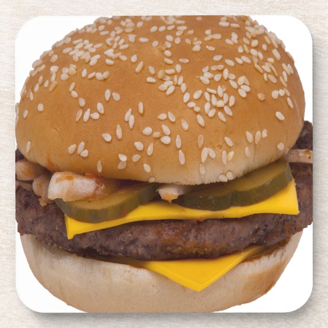 Cheeseburger On Sesame Seed Bun Coaster (Front)