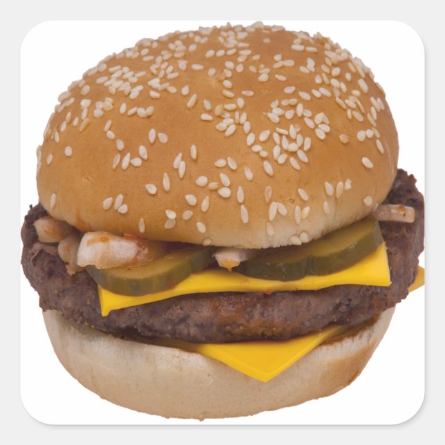 Cheeseburger On Sesame Seed Bun Square Sticker (Front)