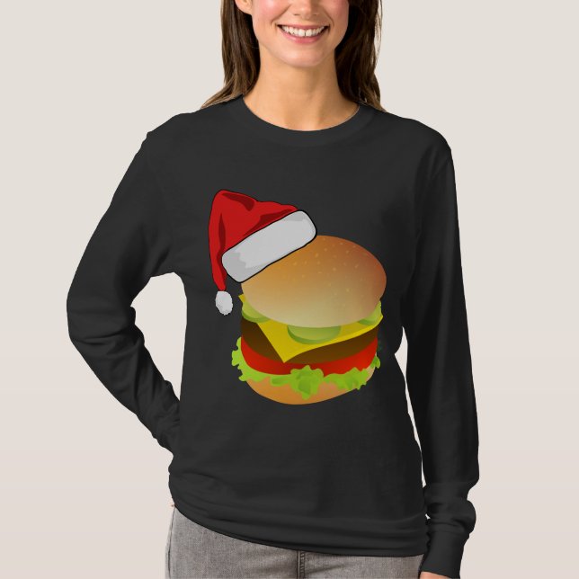 Cheeseburgers Hamburger Santa Hat Matching Christm T-Shirt (Front)