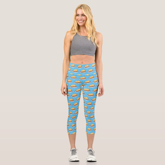Cheesecake cartoon illustration  capri leggings (Front)