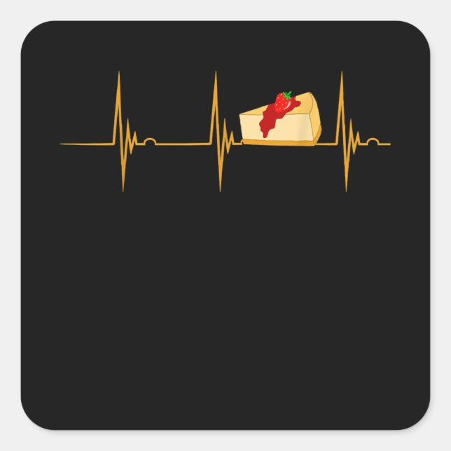 Cheesecake Dessert Cheese Cake Heartbeat Ekg Pulse Square Sticker (Front)