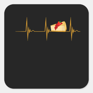 Cheesecake Dessert Cheese Cake Heartbeat Ekg Pulse Square Sticker