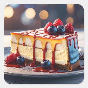 Cheesecake with berries square sticker