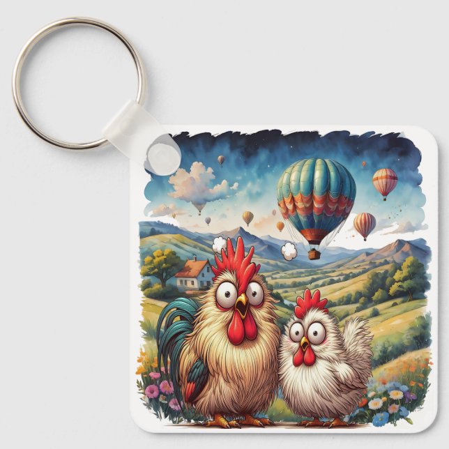 "Cheesy Chicken Balloon Adventure" Key Ring (Front)