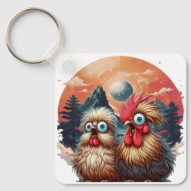 "Cheesy Chicken Mountain" Aluminium Keychain (Front)