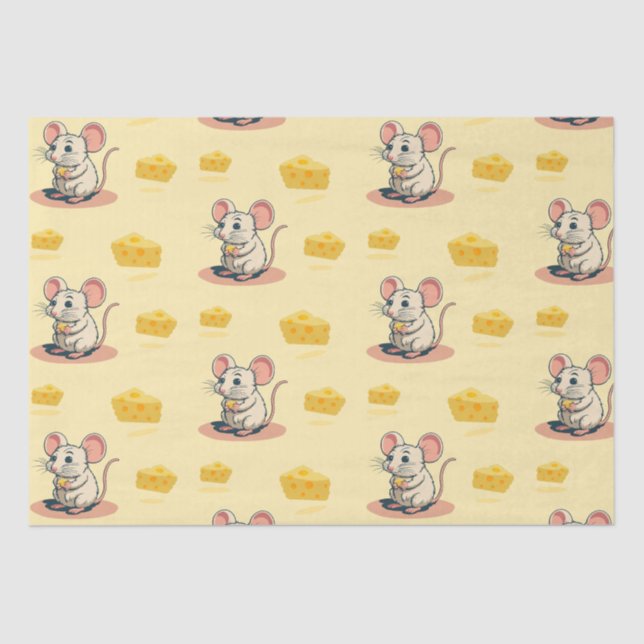 Cheesy Delights: Cute Mouse with Cheese Socks Tissue Paper (Front)