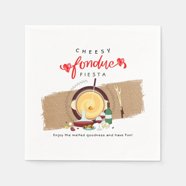 Cheesy Fondue Fiesta Hearts Pot Wine Fondue Party Napkin (Front)