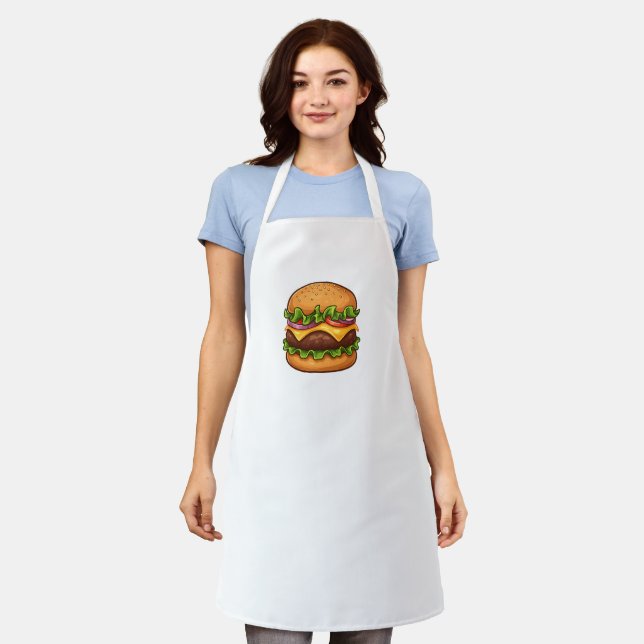 Cheesy Gourmet Burger Illustration Apron (Worn)
