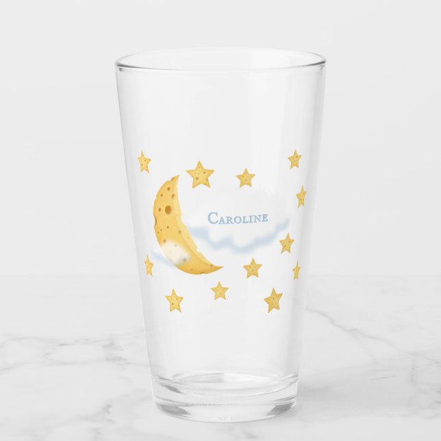 Cheesy Moon & Stars Personalised Fluffy Cloud Cute Glass (Front)