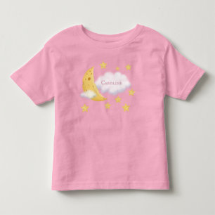 Cheesy Moon & Stars Personalised Fluffy Cloud Pink Toddler T-Shirt