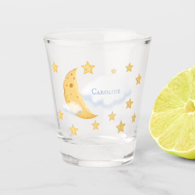 Cheesy Moon & Stars Personalised Fluffy Cloud Shot Glass (Front)