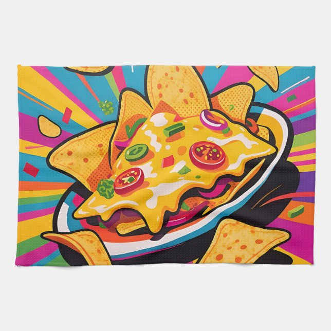 Cheesy Nachos Explosion Pattern Tea Towel (Horizontal)