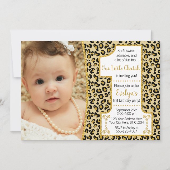 Cheetah 1st Birthday Invitation | Safari Party (Front)