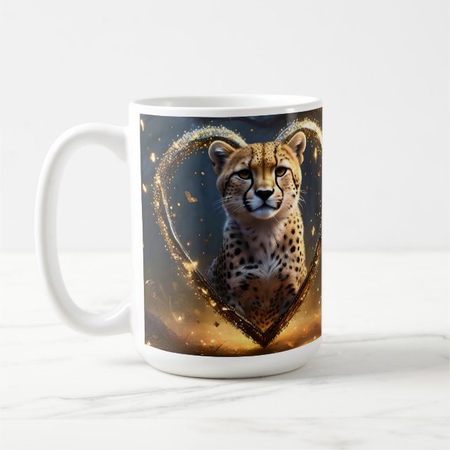 Cheetah: A Golden Love Heart Coffee Mug (Left)