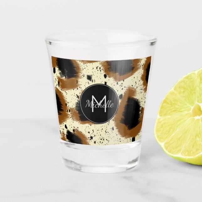 Cheetah Abstract Splash Monogrammed Name Shot Glass (Front)