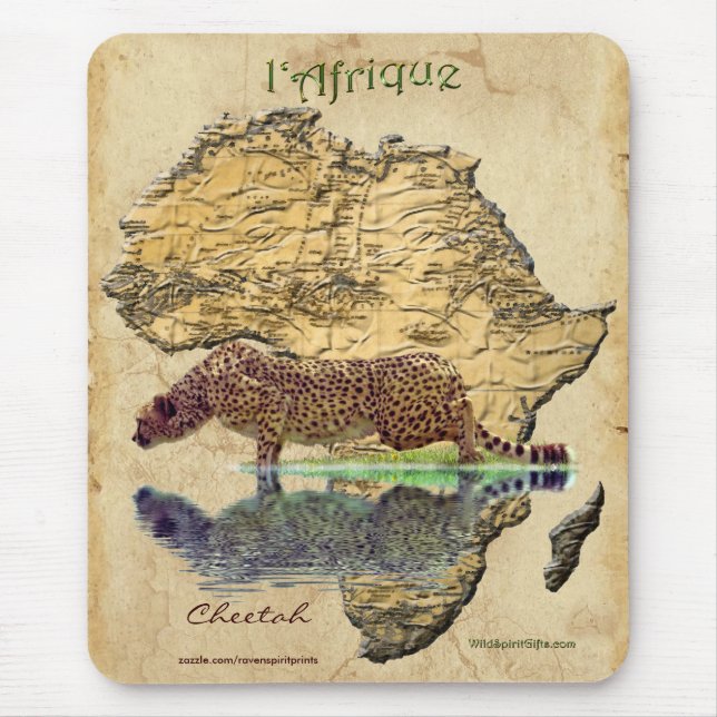 Cheetah & Africa Map Big Cat Wildlife Art Mousepad (Front)
