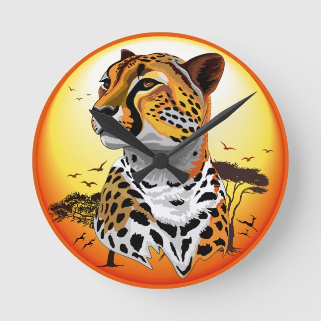 Cheetah African Feline Wild Animal Round Clock (Front)