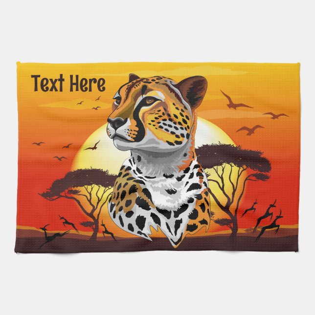Cheetah African Feline Wild Animal Tea Towel (Horizontal)