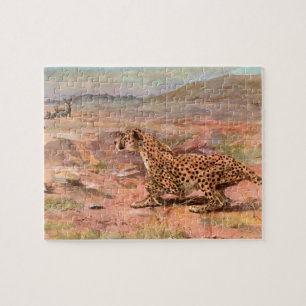 Cheetah and Antelopes by Swan, Vintage Wild Animal Jigsaw Puzzle
