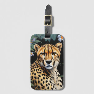 Cheetah and flowers luggage tag