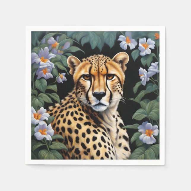 Cheetah and flowers napkin (Front)
