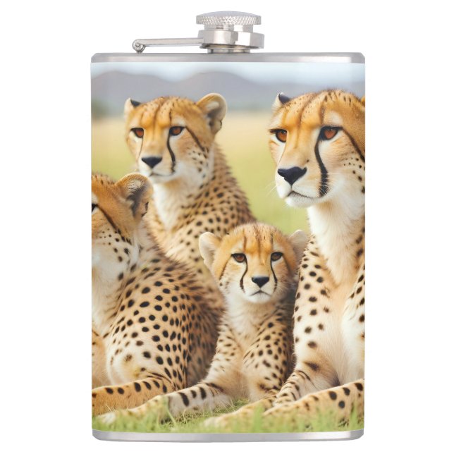 Cheetah Animal Nature Wildlife Affection Caring Hip Flask (Front)