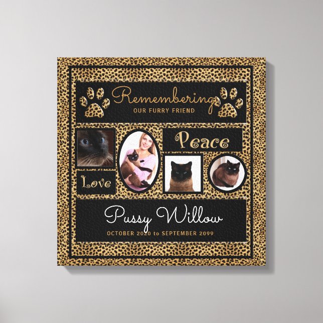 Cheetah Animal Print 4 Photo Cat Pet Memorial (Front)