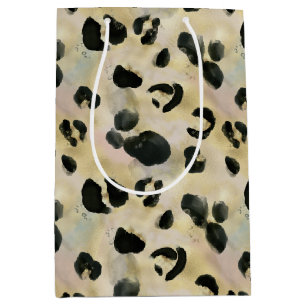 Cheetah Animal Print Black, Gold Medium Gift Bag