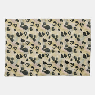 Cheetah Animal Print Black, Gold Tea Towel