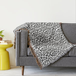 Cheetah Animal Print in Black and White Throw Blanket