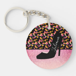 Cheetah Animal Print Pink Pearl Heel Keychain