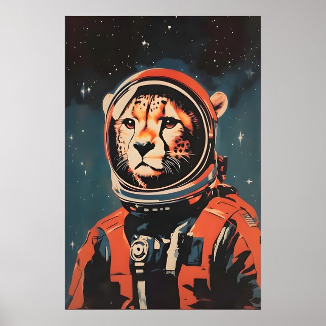 Cheetah Astronaut Poster, Cheetah Retro Print (Front)