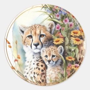 Cheetah Baby and Mum Classic Round Sticker
