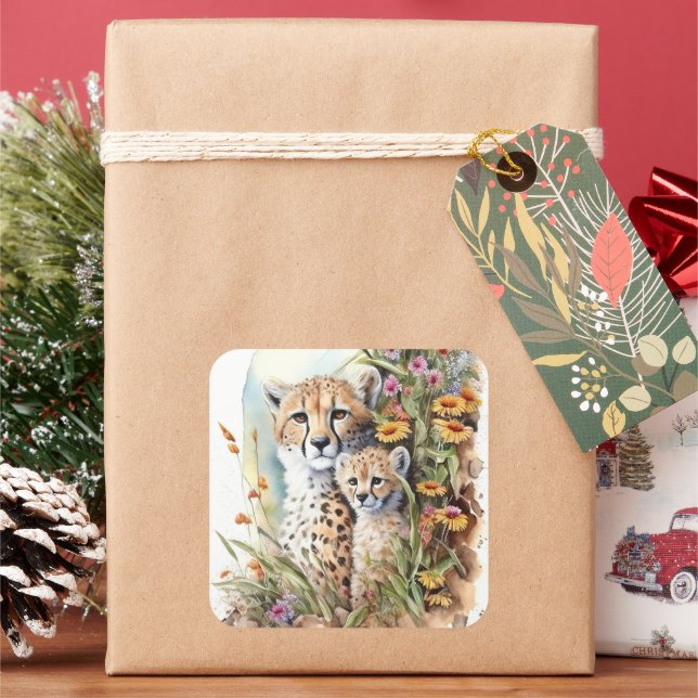 Cheetah Baby and Mum Sticker (Holiday)