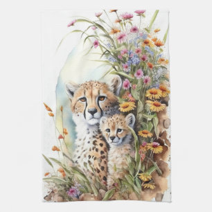 Cheetah Baby and Mum Tea Towel