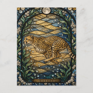 Cheetah Baked Plain Illumina Stained Glass Postcard