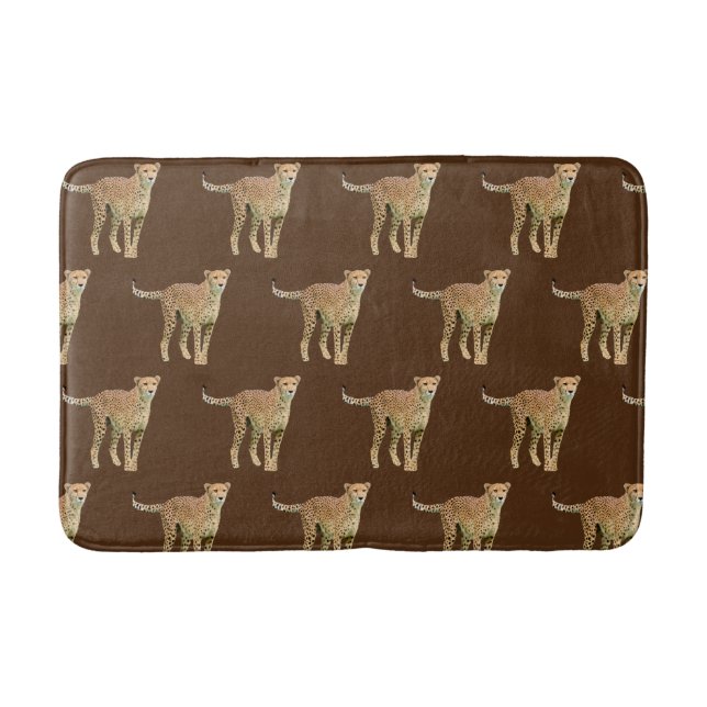 Cheetah Bath Mat on Brown Background (Front)