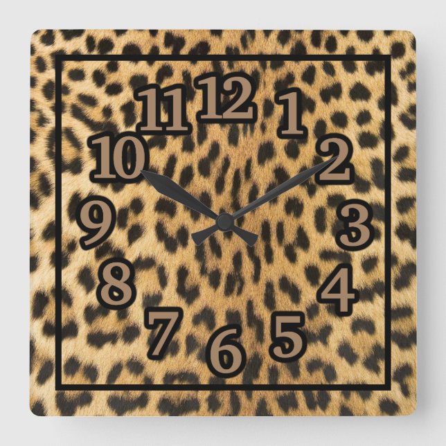 Cheetah Big Cat Animal Print Square Wall Clock (Front)