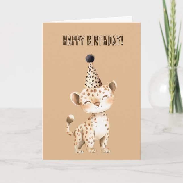 Cheetah Birthday Hat Card (Front)