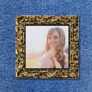 Cheetah Border Photo 15 Cm Square Badge