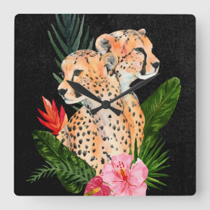 Cheetah Bouquet Square Wall Clock