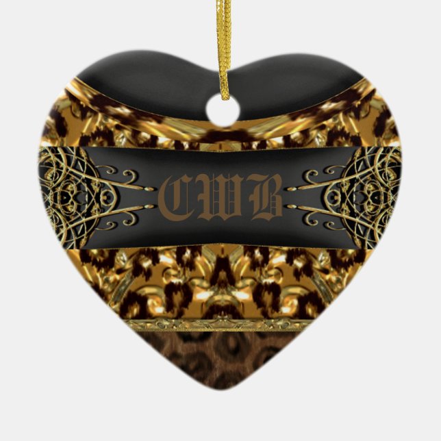 Cheetah Charm Monogram Ceramic Tree Decoration (Front)