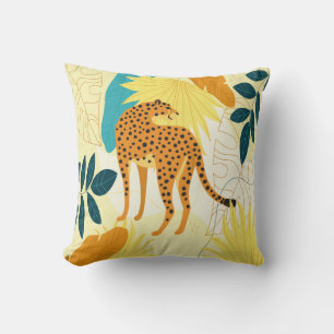 Cheetah colourful tropical leaves wallpaper cushion