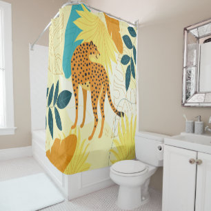 Cheetah colourful tropical leaves wallpaper throw shower curtain