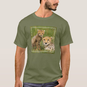 Cheetah Cub and Parent in Grass T-Shirt