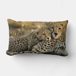 Cheetah Cub Snuggling with its Mum Lumbar Cushion