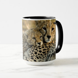 Cheetah Cub Snuggling with its Mum Mug