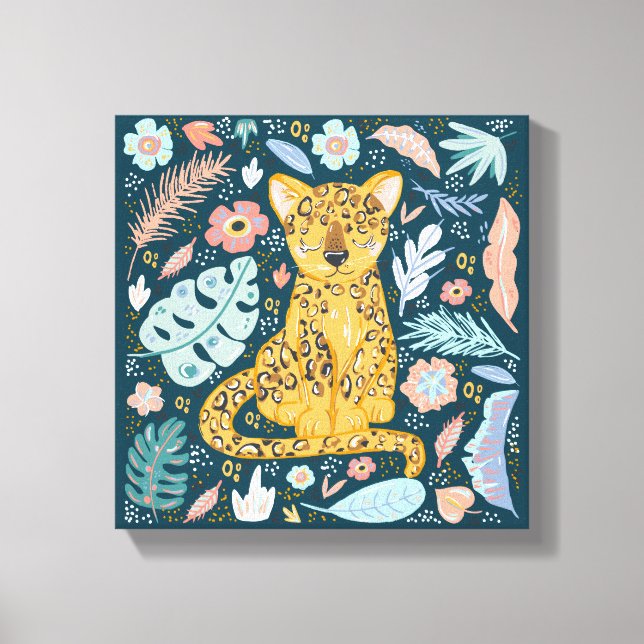 Cheetah Cute Floral Canvas Print (Front)